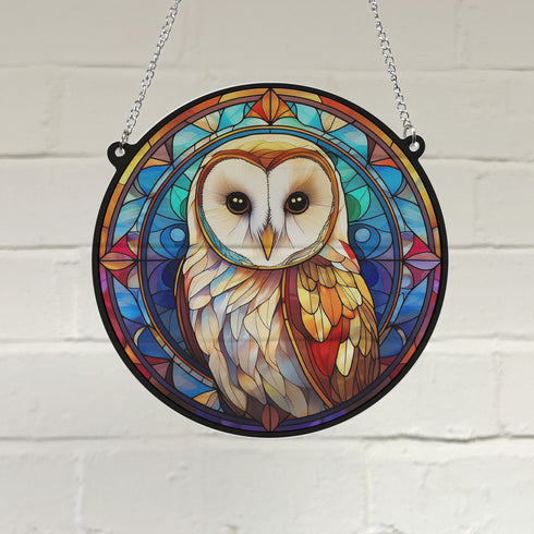 Bernadette Barn Owl Stained Glass Effect Suncatcher